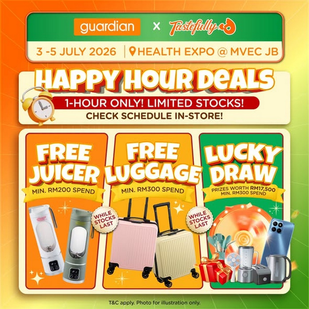 Guardian-Malaysia-Happy-Hour-Deals-at-Health-Expo-MVEC-JB 3–5 July 2026: Guardian Malaysia Happy Hour Deals at Health Expo MVEC JB – Exclusive Promotion with Free Juicer, Free Luggage and Lucky Draw Worth RM17,500