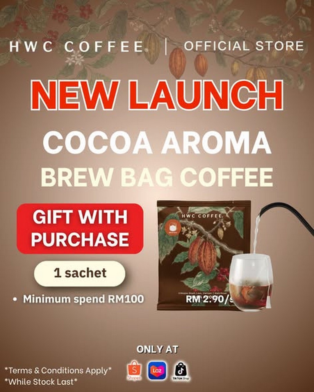 HWC-Coffee-Malaysia-Cocoa-Aroma-Brew-Bag-Coffee-Launch-Promotion-1 3 July 2026 onwards: HWC Coffee Malaysia Cocoa Aroma Brew Bag Coffee Launch Promotion – Buy 2 Boxes for Only RM25 and Enjoy Rich Chocolate Coffee at a Great Value