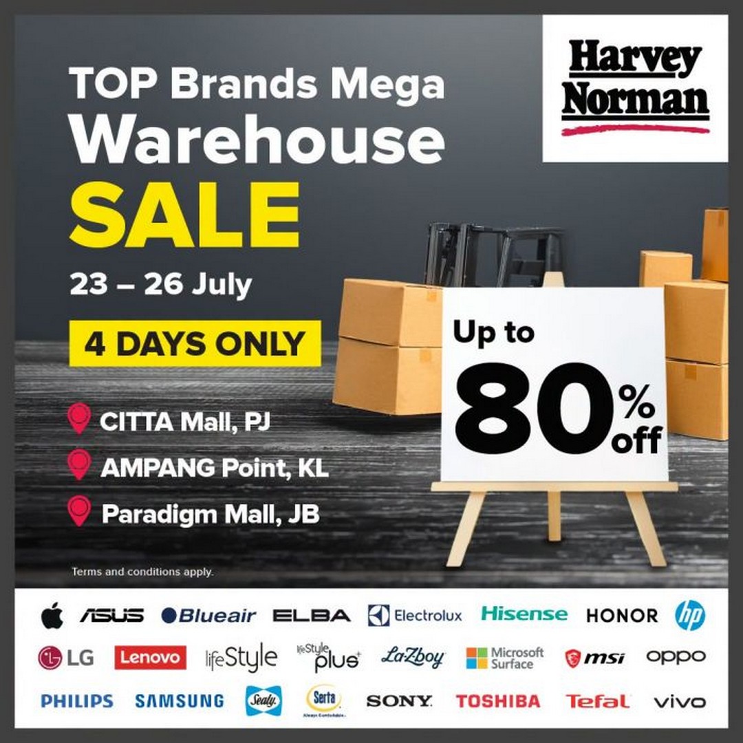 Harvey-Norman-Malaysia-Top-Brands-Mega-Warehouse-Sale 23-26 July 2026: Harvey Norman Malaysia, Top Brands Mega Warehouse Sale Promotion with Up to 80% OFF Electronics, Furniture and Home Appliances Deals