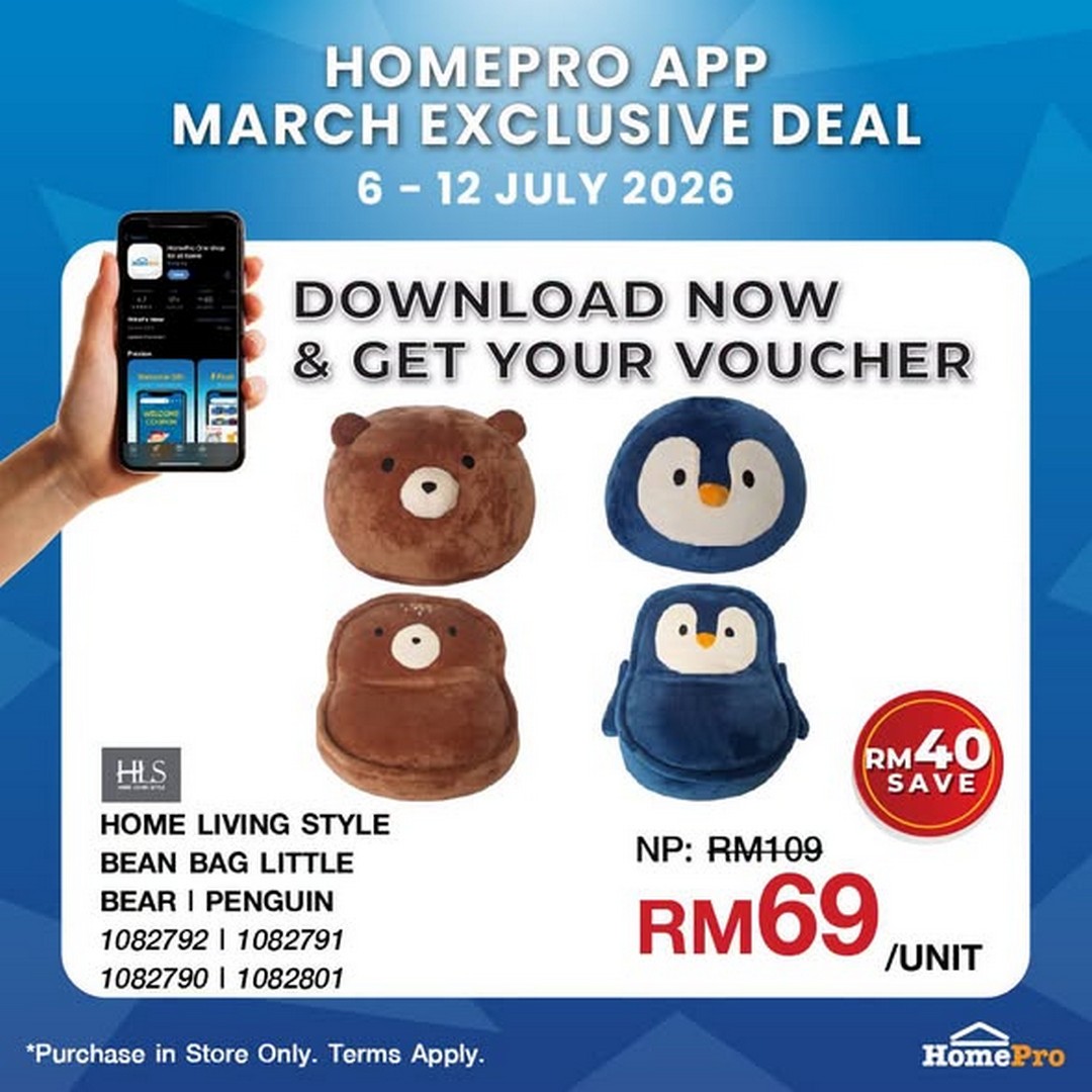 HomePro-Malaysia-HLS-Bear-Penguin-Bean-Bag-Promotion 6–12 July 2026: HomePro Malaysia HLS Bear & Penguin Bean Bag Promotion – Save RM40 with Exclusive In-Store App Deal