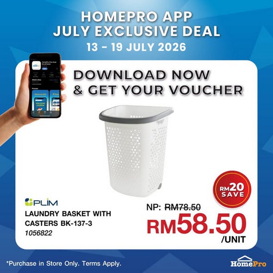 HomePro-Malaysia-PLIM-Laundry-Basket-with-Casters-Promotion 13–19 July 2026: HomePro Malaysia PLIM Laundry Basket with Casters Promotion – Save RM20 on In-Store Purchase Exclusive Deal
