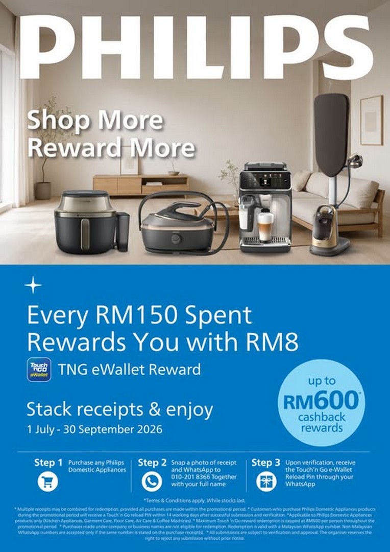 HomePro-Malaysia-Philips-Appliances-Cashback-Promotion 1 July – 30 September 2026: HomePro Malaysia Philips Appliances Cashback Promotion – Enjoy Up to RM600 TNG eWallet Rewards When You Shop
