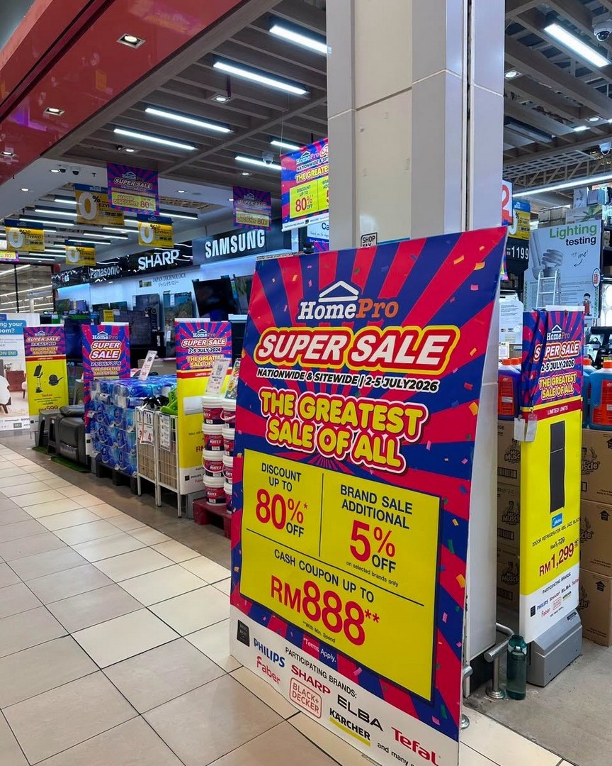 HomePro-Malaysia-Super-Sale-–-Save-Up-to-80-OFF-4 2-5 July 2026: HomePro Malaysia Super Sale – Save Up to 80% OFF, Extra Discounts, RM888 Cash Coupons and RM20 Gift Voucher Promotion