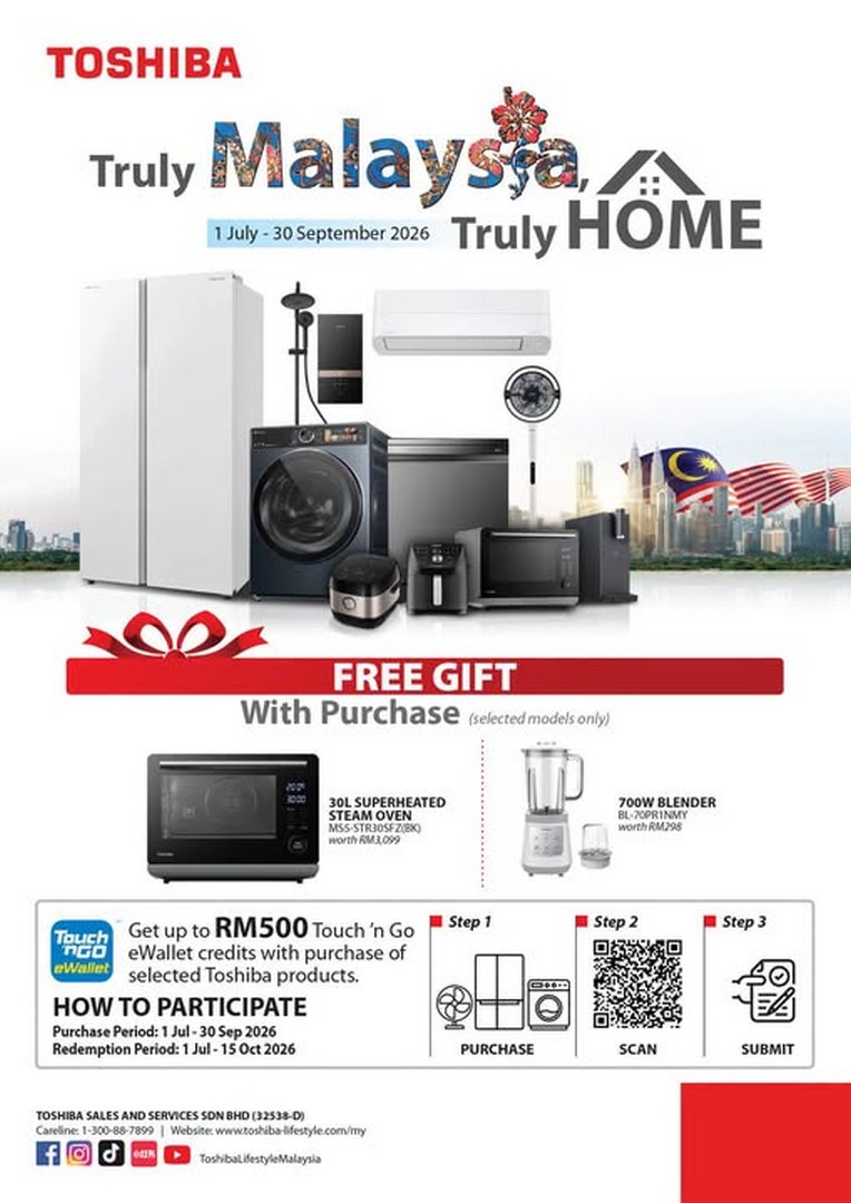 HomePro-Malaysia-Toshiba-Merdeka-Promotion 1 July – 30 September 2026: HomePro Malaysia Toshiba Merdeka Promotion – Enjoy Up to RM500 Touch 'n Go eWallet Credits Plus Free Gifts on Selected Purchases
