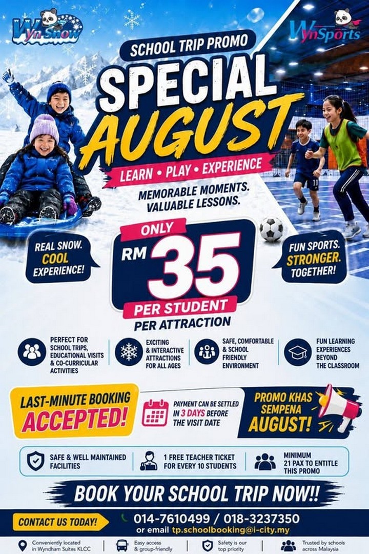 I-City-Leisure-August-School-Trip-Promotion 1 August 2026 onwards: I-City Leisure August School Trip Promotion – Students Enjoy Attractions from RM35 Per Person with Free Teacher Tickets