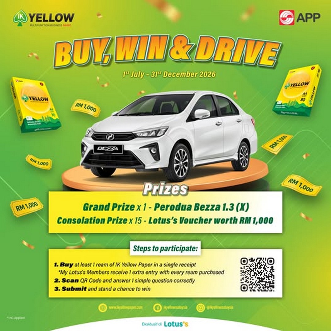 IK-Yellow-Malaysia-Buy-Win-Drive-Promotion 1 July – 31 December 2026: IK Yellow Malaysia Buy, Win & Drive Promotion at Lotus's Malaysia – Win a Perodua Bezza or RM1,000 Lotus's Vouchers