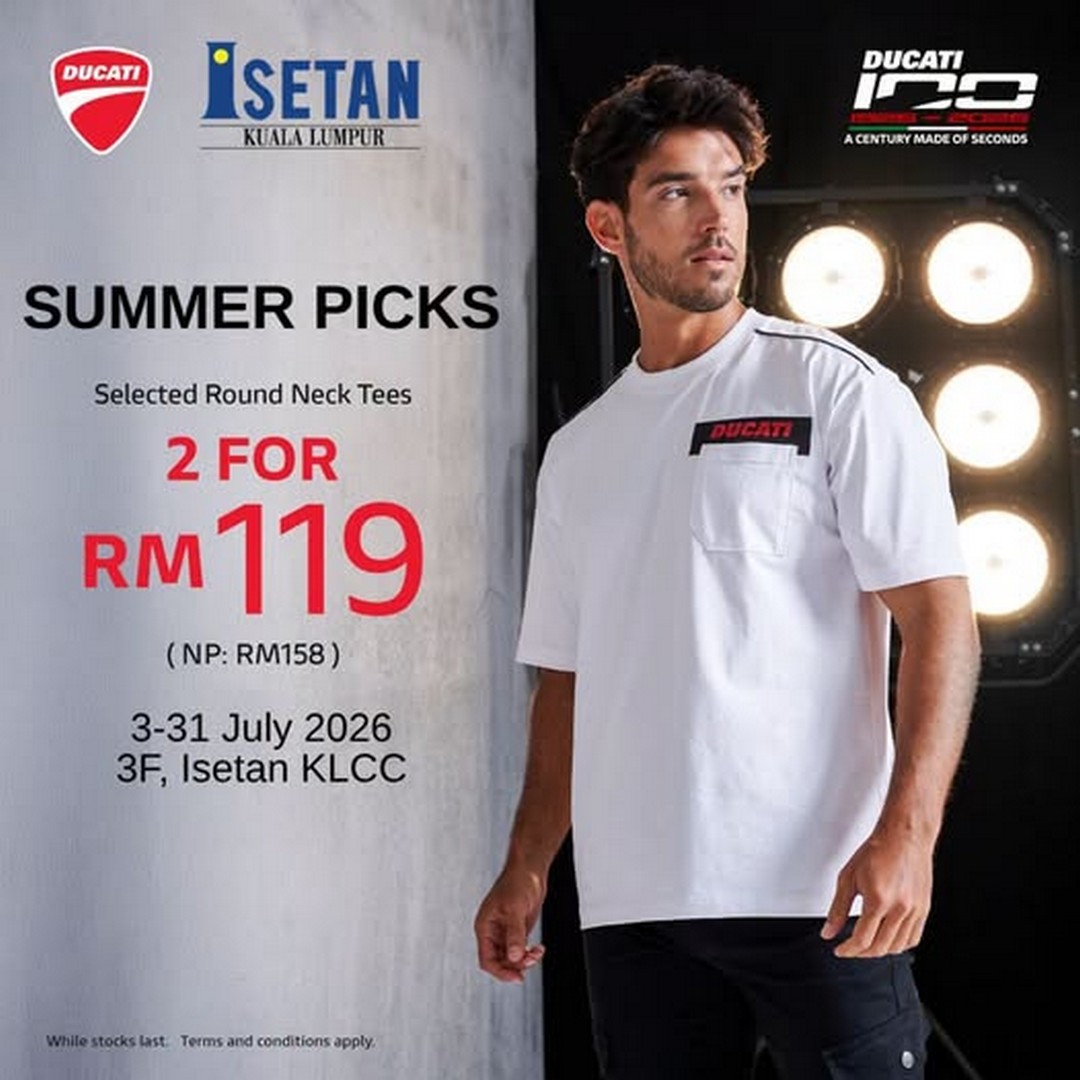 Isetan-Kuala-Lumpur-Ducati-Summer-Picks-Promotion 3-31 July 2026: Isetan Kuala Lumpur Ducati Summer Picks Promotion – Buy 2 Ducati T-Shirts for Only RM119 at Isetan KLCC