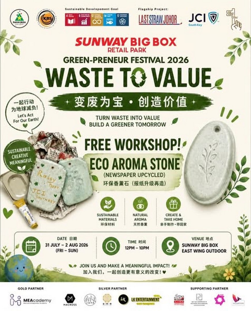 JCI-South-Key-Green-Preneur-Festival-2026-Waste-to-Value-2.0-Event-1 31 July–2 August 2026: JCI South Key Green-Preneur Festival 2026 Waste to Value 2.0 Event at Sunway Big Box – Free Eco Activities, Workshops and Family Fun in Johor