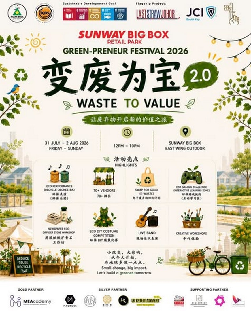 JCI-South-Key-Green-Preneur-Festival-2026-Waste-to-Value-2.0-Event-3 31 July–2 August 2026: JCI South Key Green-Preneur Festival 2026 Waste to Value 2.0 Event at Sunway Big Box – Free Eco Activities, Workshops and Family Fun in Johor