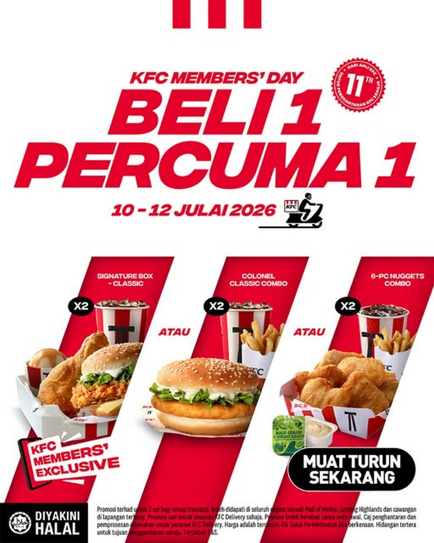 KFC-Malaysia-Buy-1-Free-1-Promotion-–-Exclusive-KFC-App-Member-Deal 10-12 July 2026: KFC Malaysia Buy 1 Free 1 Promotion – Exclusive KFC App Member Deal on Signature Box, Colonel Classic Combo and 6pc Nuggets Combo