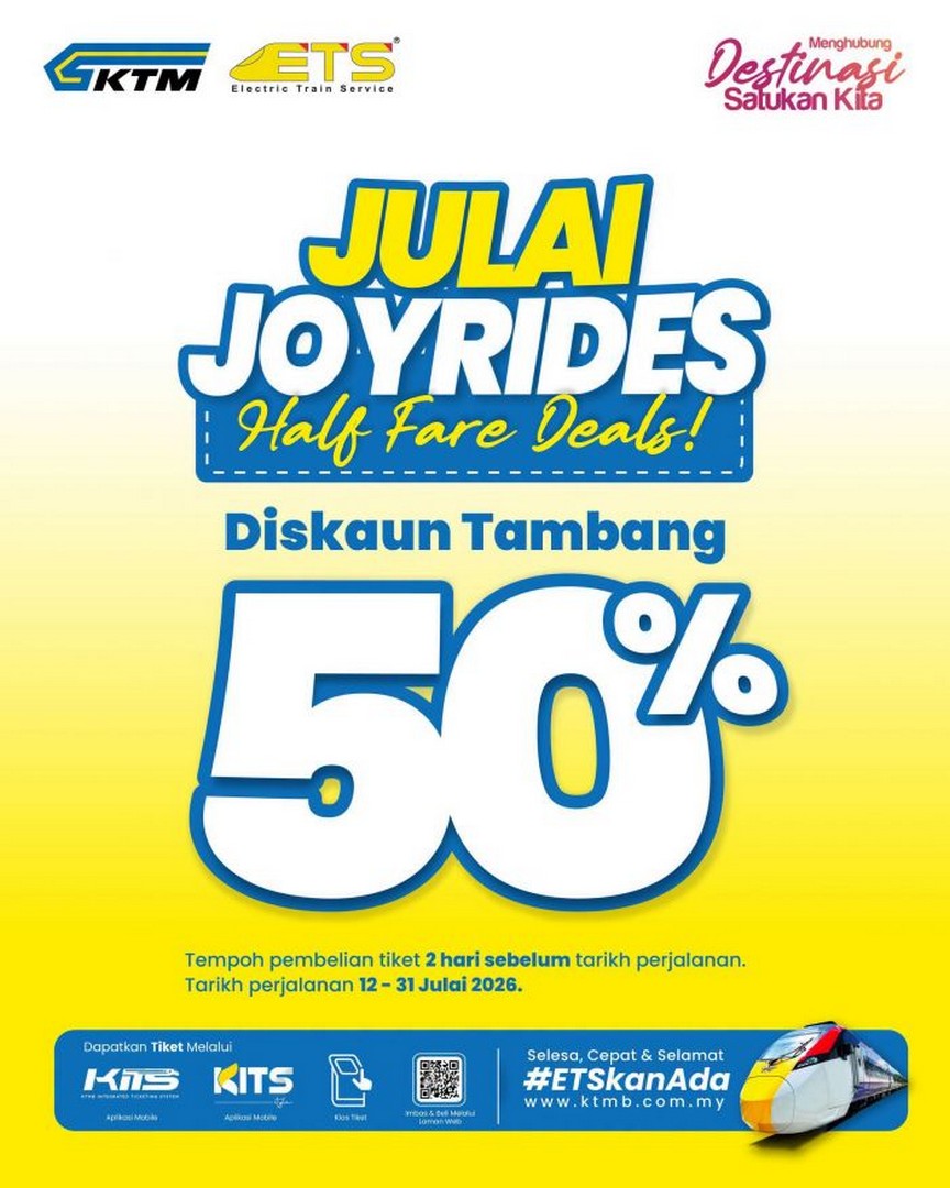 KTM-ETS-JULAI-JOYRIDES-50-OFF-Promotion 12-31 July 2026: KTM ETS JULAI JOYRIDES 50% OFF Promotion – Enjoy Half Fare Train Tickets on Selected ETS Routes Across Malaysia