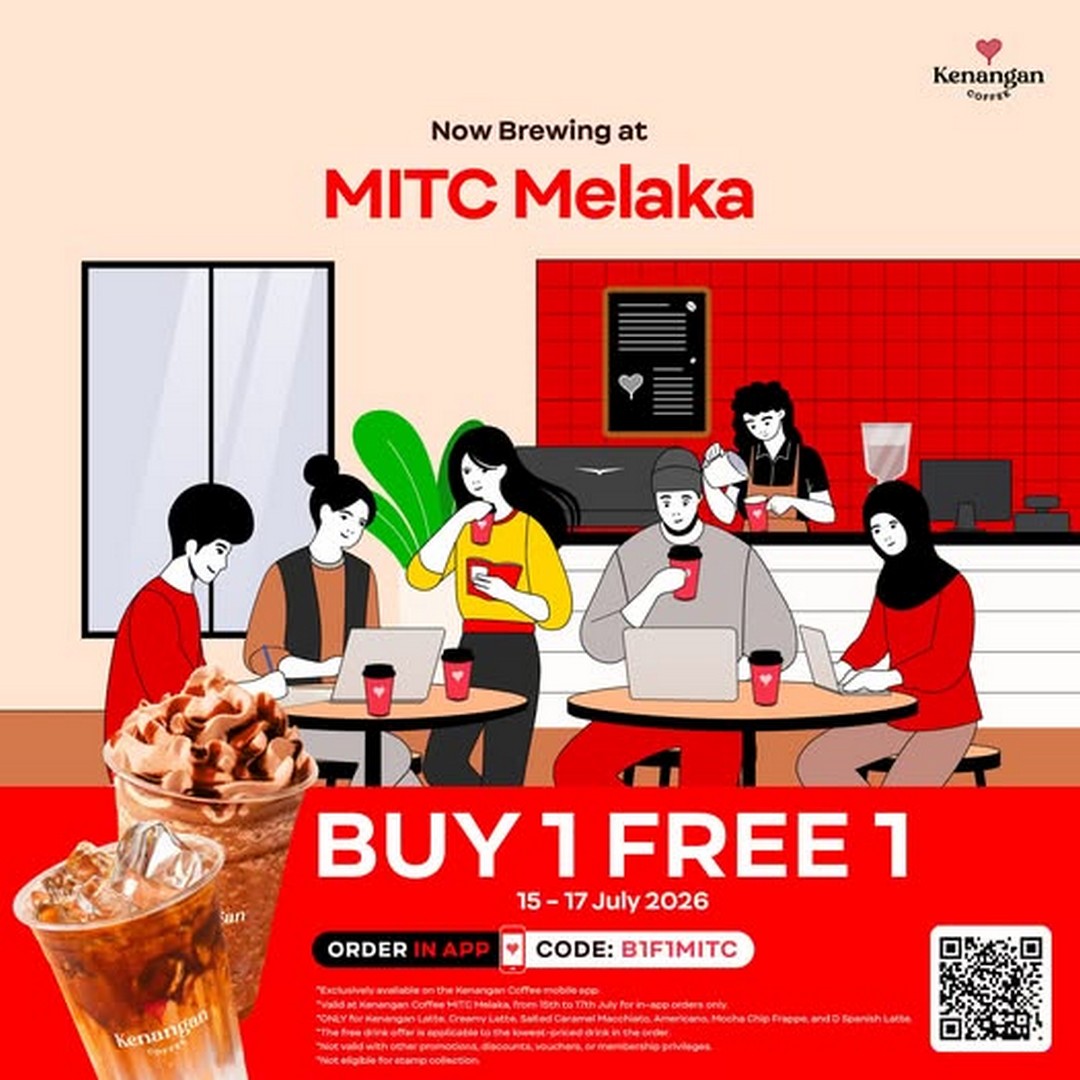 Kenangan-Coffee-Malaysia-Buy-1-Free-1-Promotion 15-17 July 2026: Kenangan Coffee Malaysia Buy 1 Free 1 Promotion at New MITC Melaka Outlet – Grand Opening Coffee Deal with In-App Voucher