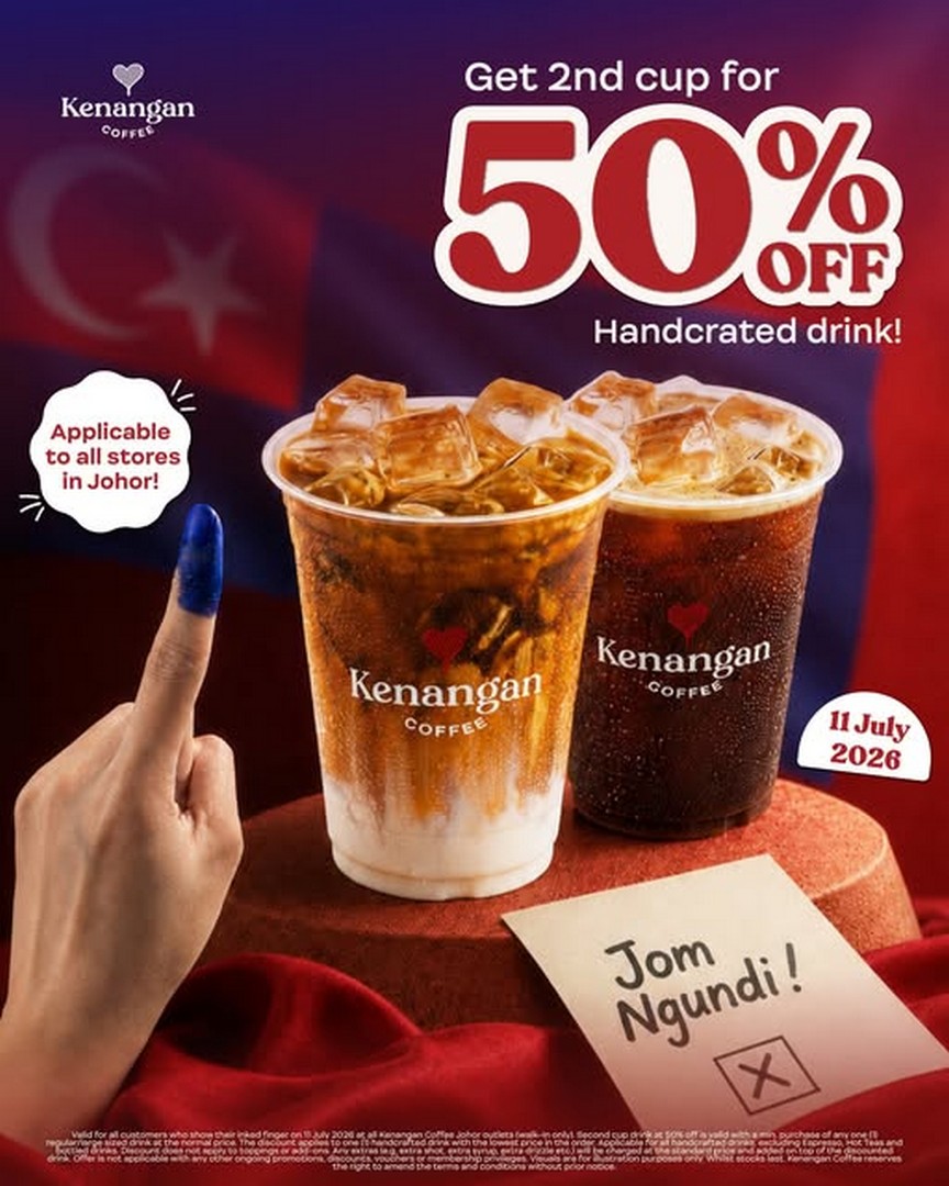 Kenangan-Coffee-Malaysia-Post-Election-50-OFF-Second-Handcrafted 11 July 2026: Kenangan Coffee Malaysia Post-Election 50% OFF Second Handcrafted Drink Promotion at Johor Outlets – One Day Coffee Deal