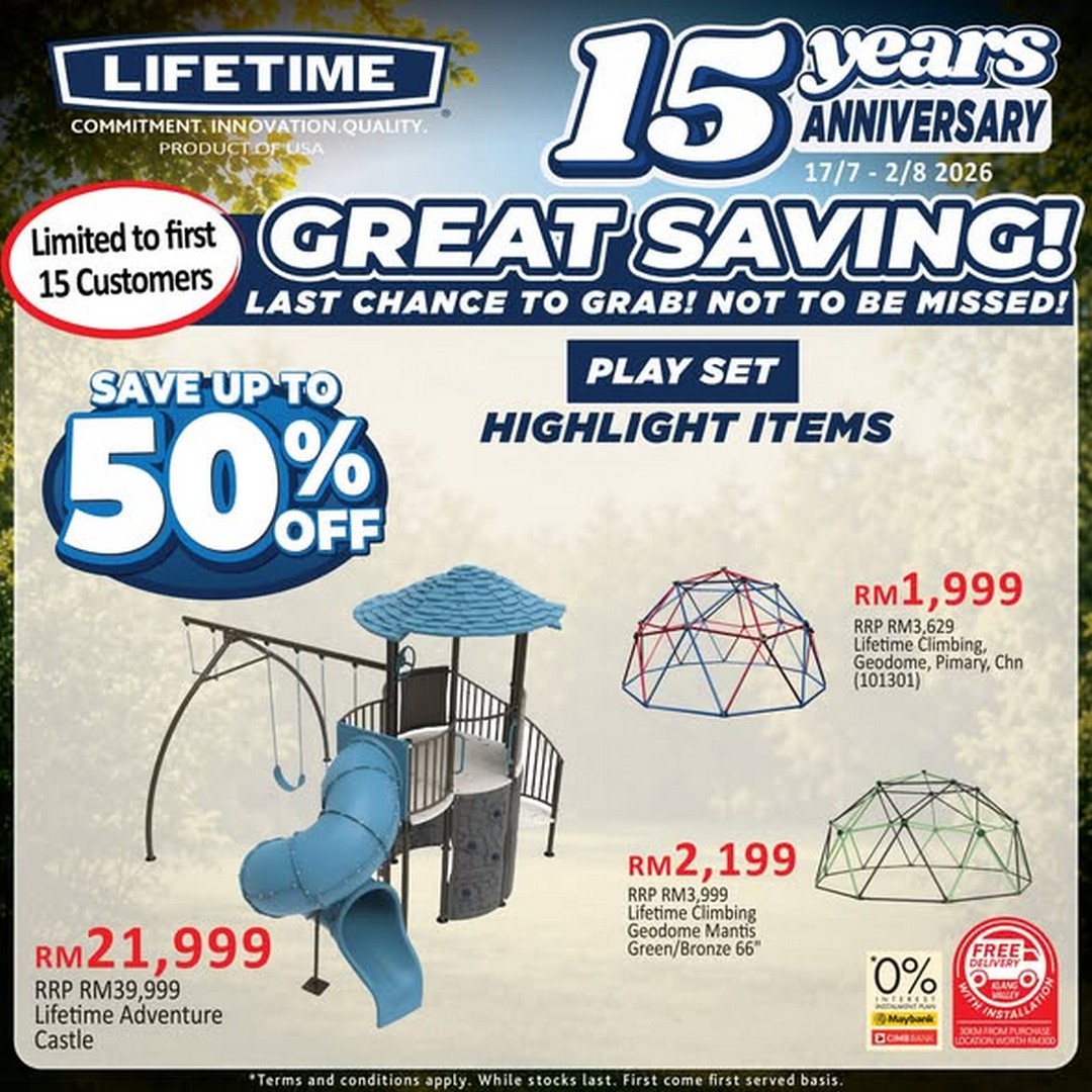 Kitchen-Shop-Lifetime-15th-Anniversary-Sale-2 17 July-2 August 2026: Kitchen Shop: Lifetime 15th Anniversary Sale Promotion with Up To 50% Off Furniture, Playground Sets & Garden Sheds