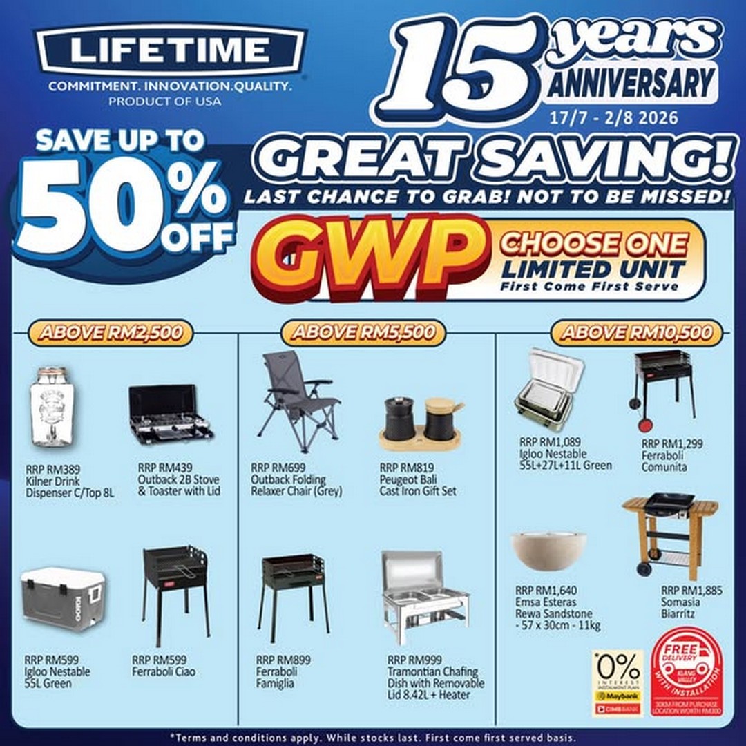 Kitchen-Shop-Lifetime-15th-Anniversary-Sale-3-1 17 July-2 August 2026: Kitchen Shop: Lifetime 15th Anniversary Sale Promotion with Up To 50% Off Furniture, Playground Sets & Garden Sheds