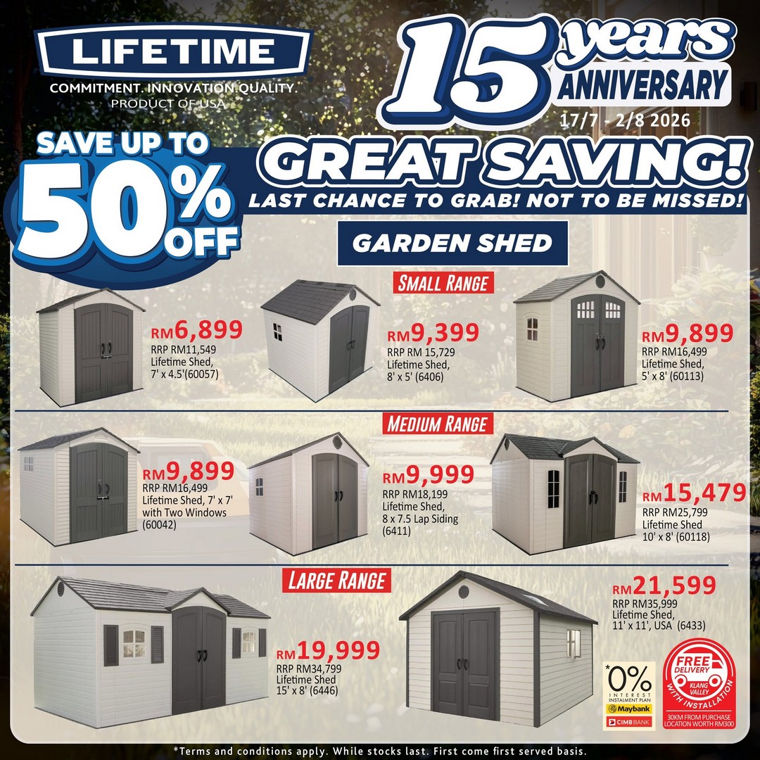 Kitchen-Shop-Lifetime-15th-Anniversary-Sale-5 17 July-2 August 2026: Kitchen Shop: Lifetime 15th Anniversary Sale Promotion with Up To 50% Off Furniture, Playground Sets & Garden Sheds