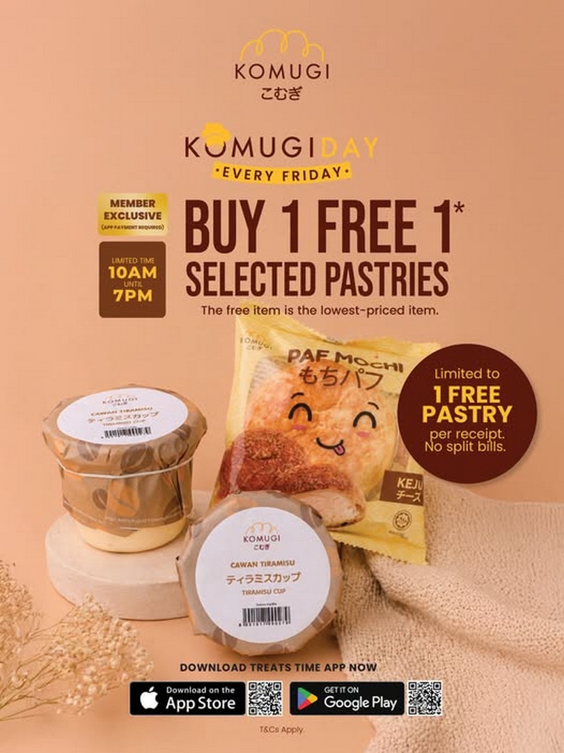 Komugi-Malaysia-Komugi-Day-Buy-1-Free-1-Pastry-Promotion 1 July 2026 onwards: Komugi Malaysia Komugi Day Buy 1 Free 1 Pastry Promotion Every Friday from 10am to 7pm at Participating Stores