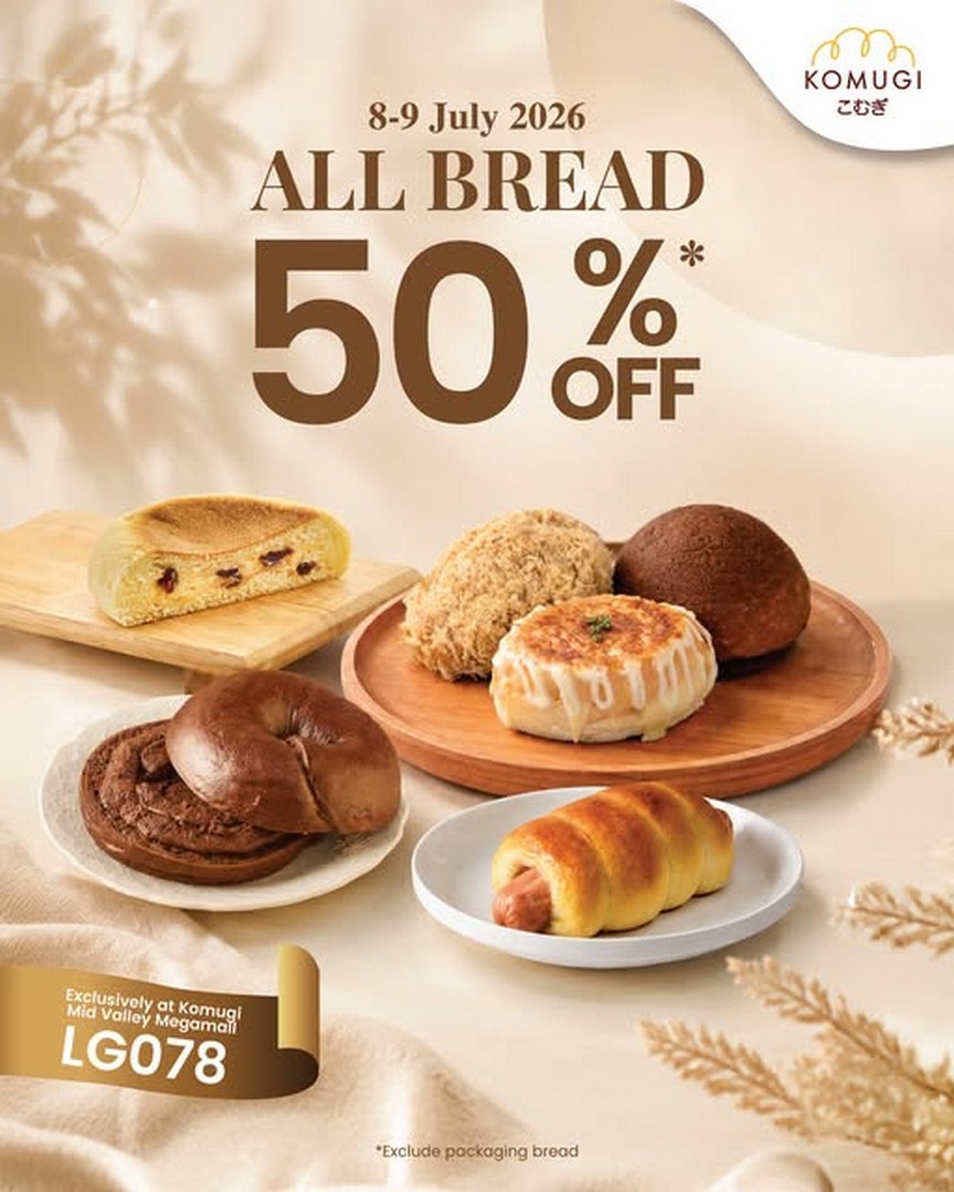 Komugi-Malaysia-Mid-Valley-All-Bread-50-OFF-Promotion 8–9 July 2026: Komugi Malaysia Mid Valley All Bread 50% OFF Promotion – Two-Day Bakery Sale You Shouldn't Miss