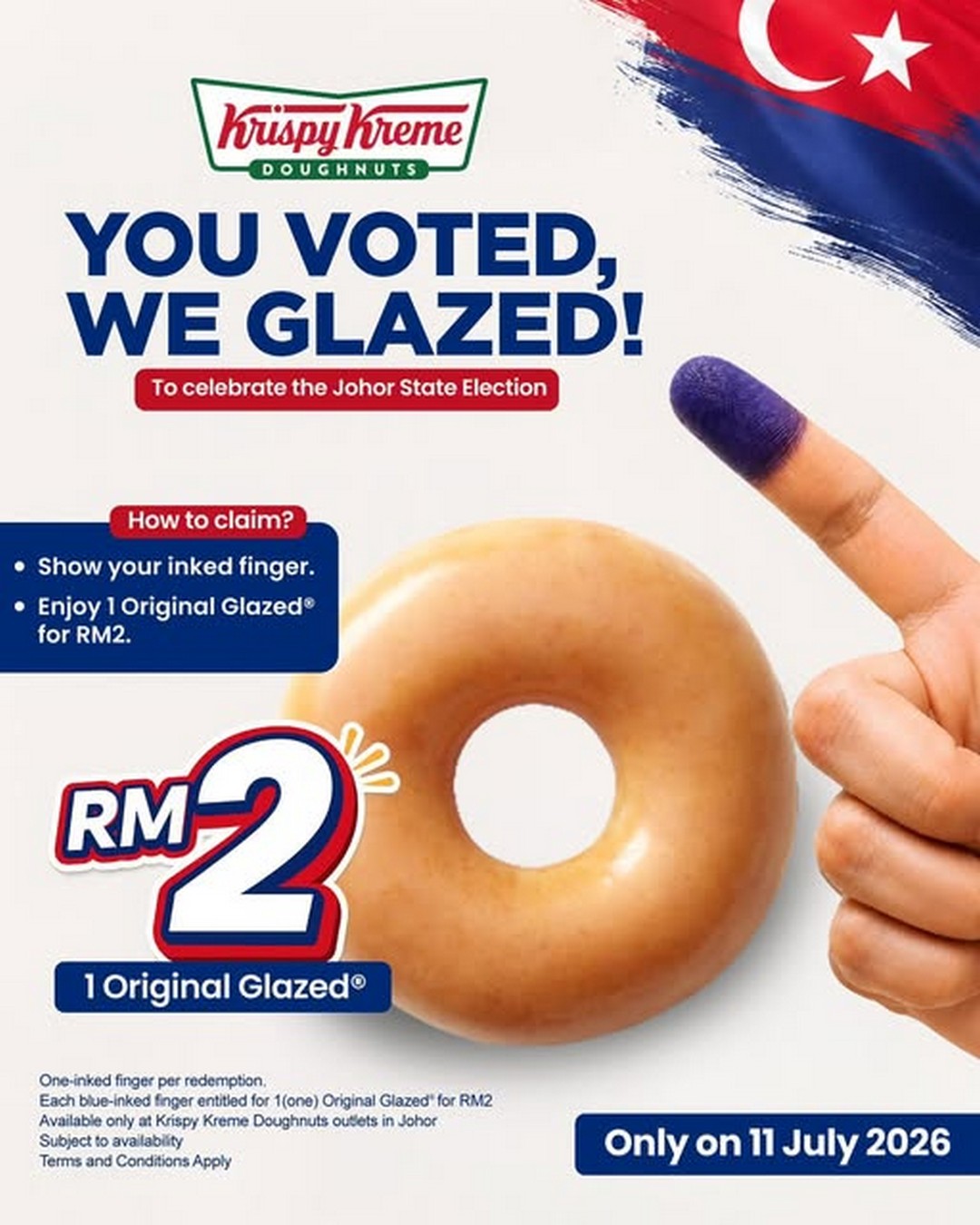 Krispy-Kreme-Malaysia-RM2-Original-Glazed-Promotion-at-Johor 11 July 2026: Krispy Kreme Malaysia RM2 Original Glazed Promotion at Johor – Flash Your Inked Finger for a Sweet Election Day Treat