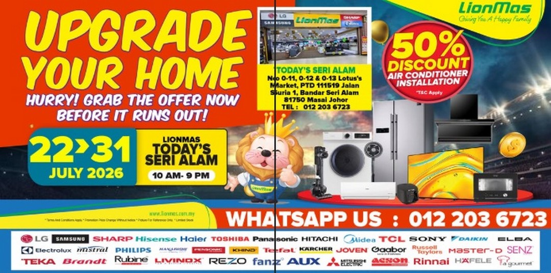 Lionmas-Furnishers-HQ-In-House-Promotion-Sale 22-31 July 2026: Lionmas Furnishers HQ: In-House Promotion Sale on Furniture and Electrical Appliances with Special Deals at Lionmas Seri Alam