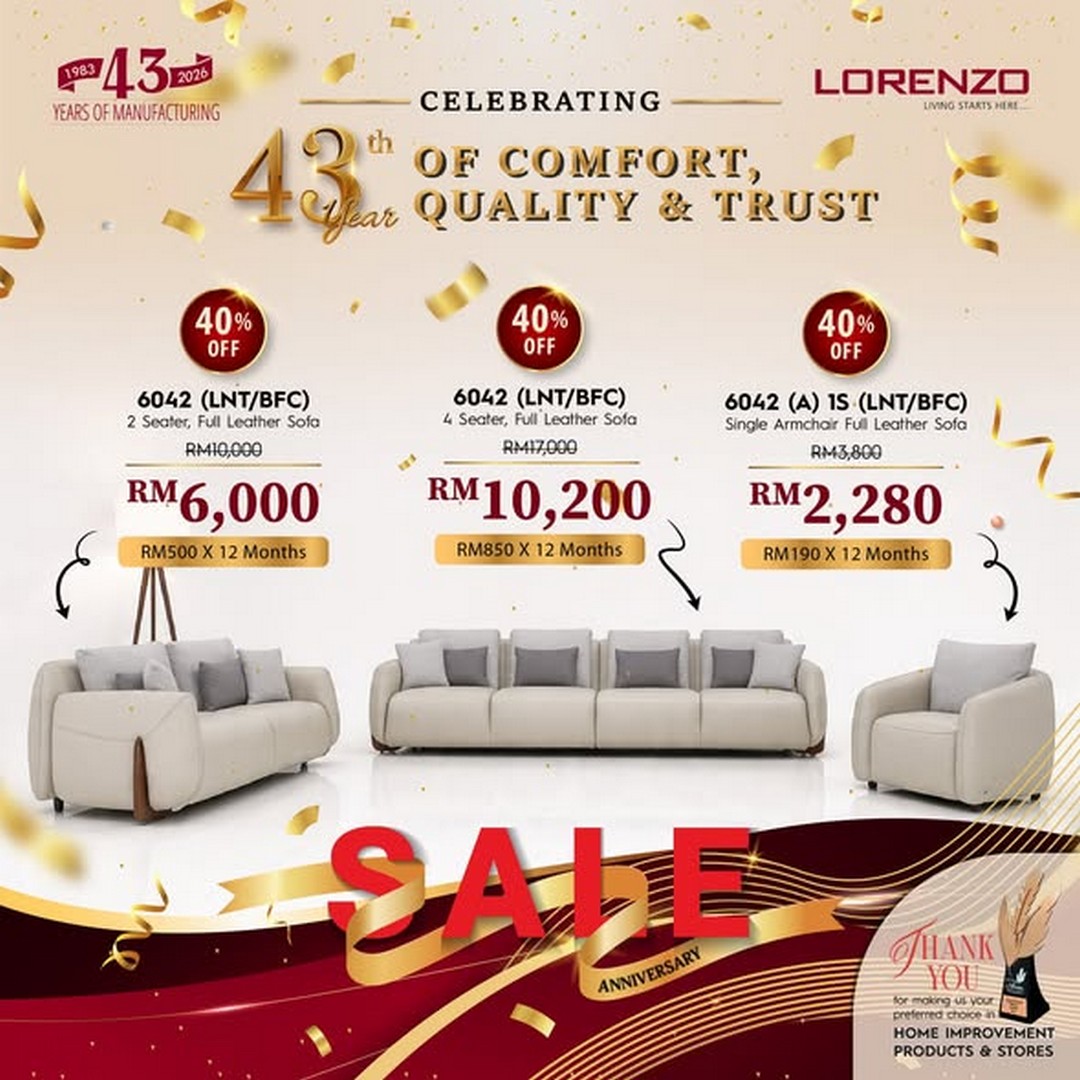 Lorenzo-Furniture-Malaysia-43rd-Anniversary-Sale 16 July 2026 onwards: Lorenzo Furniture Malaysia 43rd Anniversary Sale Promotion With Complimentary Gifts And Instalment Plans