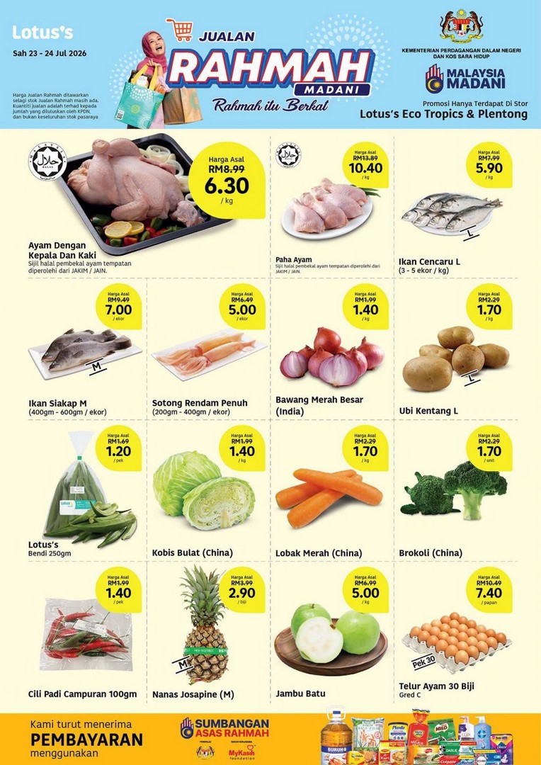 Lotuss-Malaysia-Jualan-Rahmah-Promotion-at-Eco-Tropics-Plentong 23-24 July 2026: Lotus's Malaysia Jualan Rahmah Promotion at Eco Tropics & Plentong: Madani Sale with Fresh Chicken at RM6.30/kg and Essential Groceries Deals