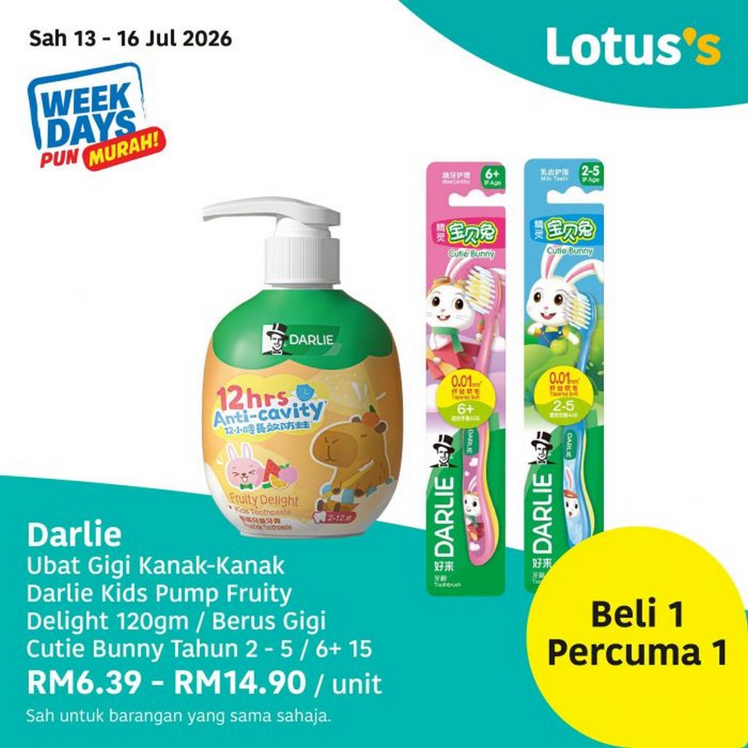 Lotuss-Malaysia-Weekdays-Pun-Murah-Sale-12 13-16 July 2026: Lotus's Malaysia Weekdays Pun Murah Sale – Buy 1 Free 1 Darlie, RM69 Standing Fan and Grocery Deals Worth Shopping
