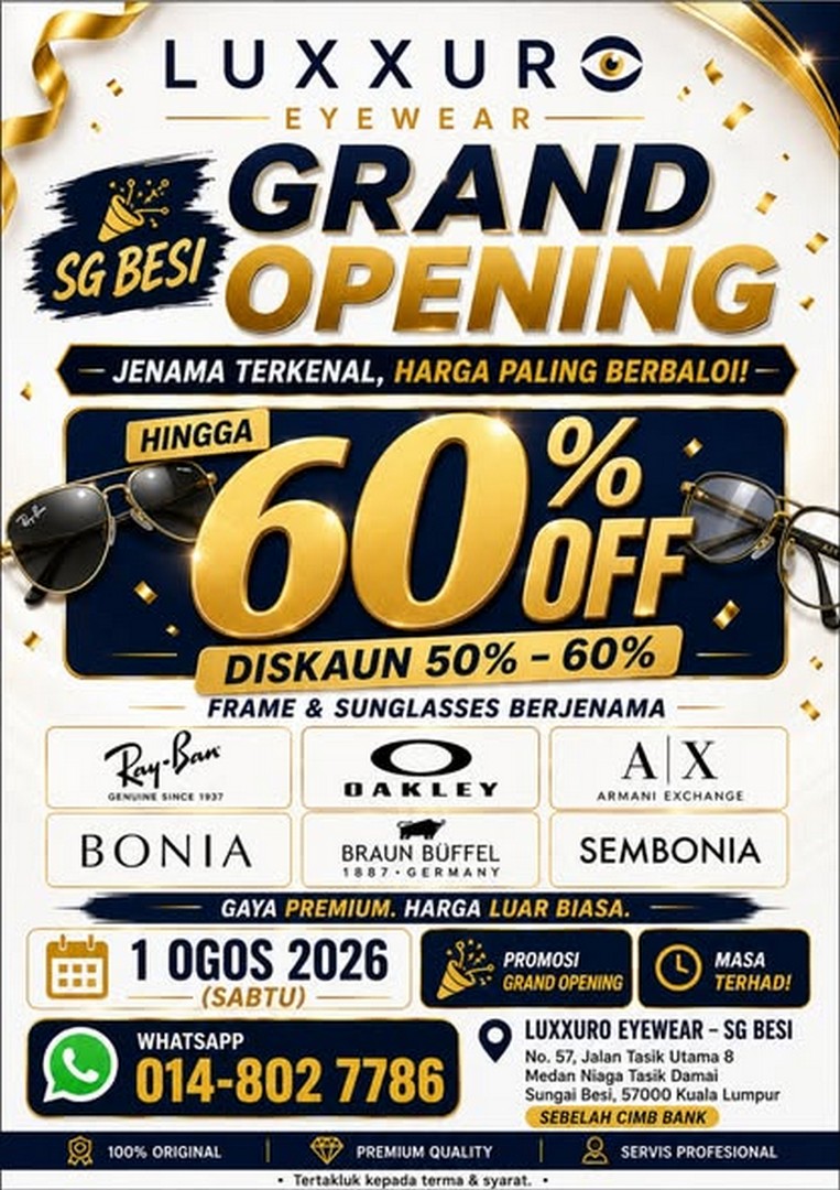 Luxxuro-Eyewear-Grand-Opening-Promotion-1 1 August 2026: Luxxuro Eyewear: Grand Opening Promotion With Buy 1 Free 1 Offer, RM58 Frame & Lens Deal and Up To 60% Off Branded Frames