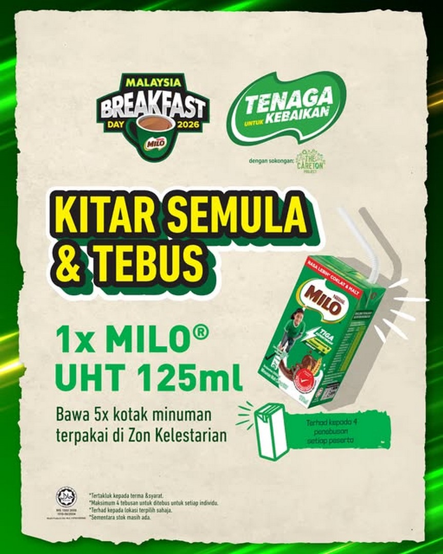 MILO-Malaysia-Sustainability-Zone-Giveaway 10 July 2026 onwards: MILO Malaysia Sustainability Zone Giveaway – Redeem FREE MILO UHT by Recycling Used Drink Boxes at Breakfast Day Putrajaya