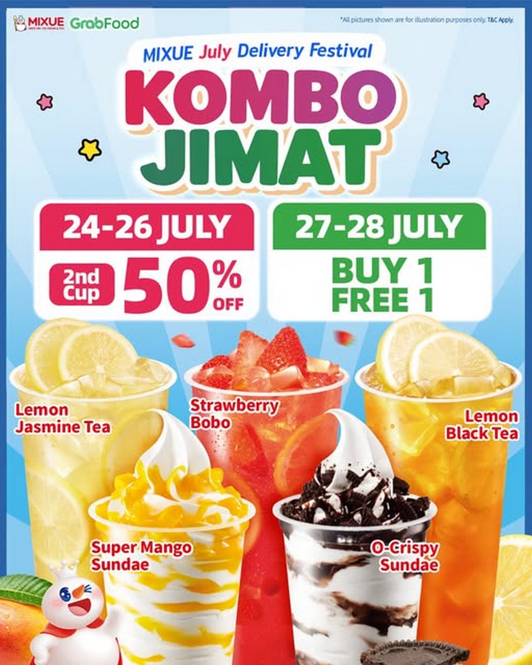 MIXUE-Malaysia-GrabFood-Combo-Jimat-Promotion 24-28 July 2026: MIXUE Malaysia: GrabFood Combo Jimat Promotion With 2nd Cup 50% OFF & Buy 1 Free 1 Deals