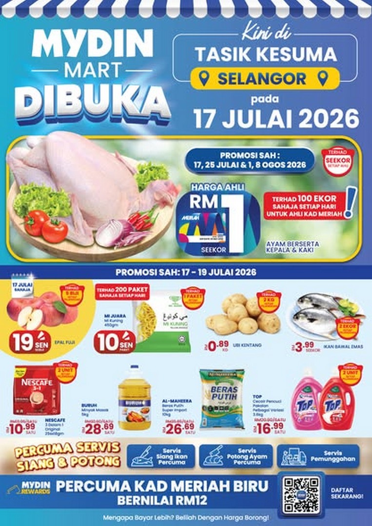 MYDIN-Malaysia-Opening-Promotion-Gempak-Shopping-Deals 17 July-8 August 2026: MYDIN Malaysia Opening Promotion, Gempak Shopping Deals with RM1 Ayam Seekor, 19 Sen Fuji Apple and Meriah Member Specials at Bandar Tasik Kesuma