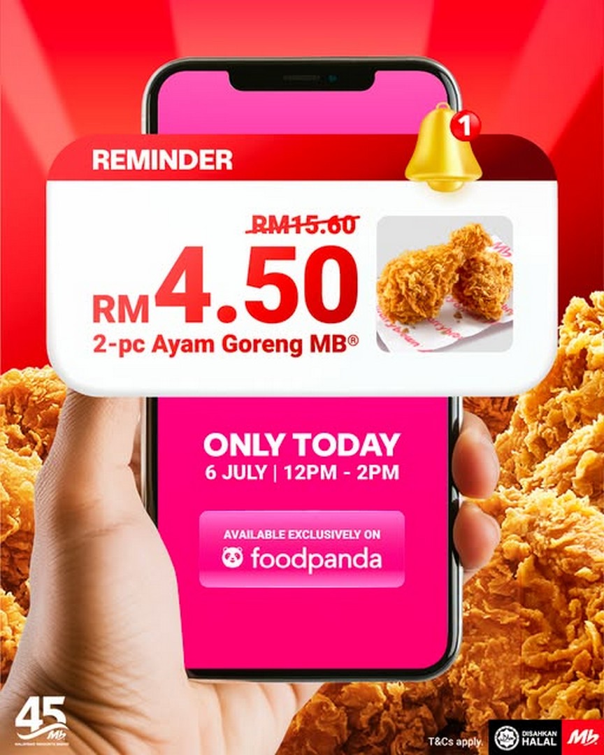 Marrybrown-2-Piece-Ayam-Goreng-MB-Promotion 6 July 2026: Marrybrown 2-Piece Ayam Goreng MB Promotion at Only RM4.50 on Foodpanda – Limited 2-Hour Flash Deal You Shouldn't Miss
