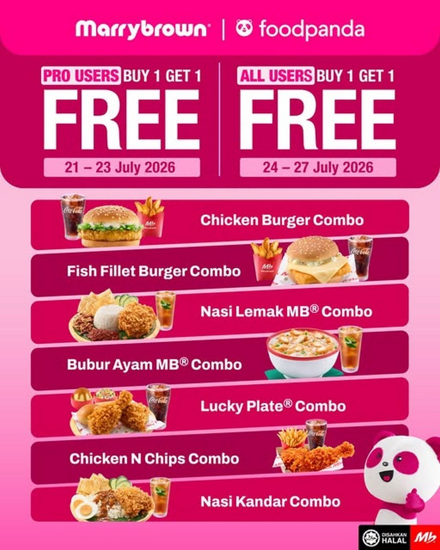 Marrybrown-Buy-1-Get-1-Free-Promotion-Enjoy-Double-Combo-Meals 21-27 July 2026: Marrybrown Buy 1 Get 1 Free Promotion, Enjoy Double Combo Meals With foodpanda Delivery Deals
