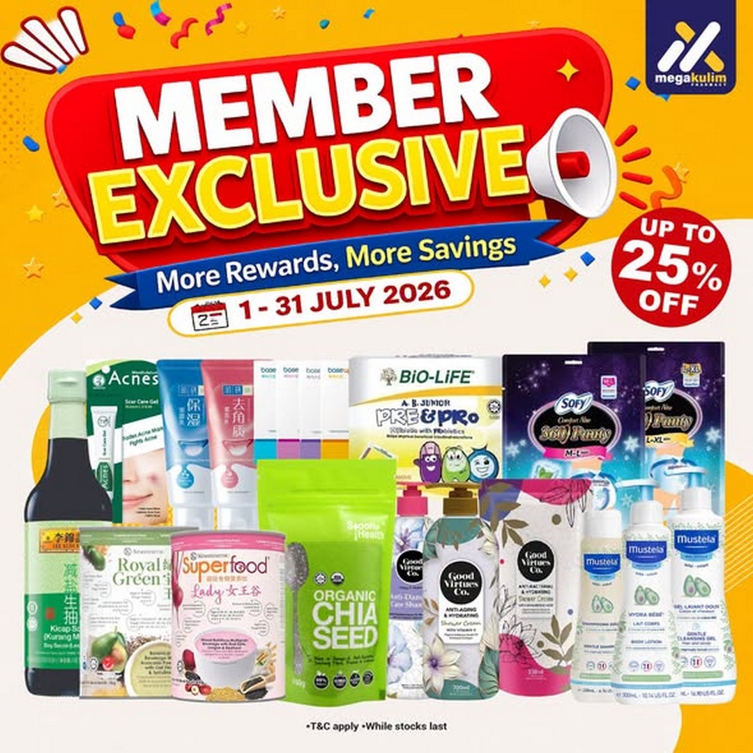 Mega-Kulim-Pharmacy-Megaversary-Sale-–-Bundle-Deals-1 1–31 July 2026: Mega Kulim Pharmacy Megaversary Sale – Bundle Deals, Member Rewards, Free Exclusive Food Keeper Collection and July Promotions