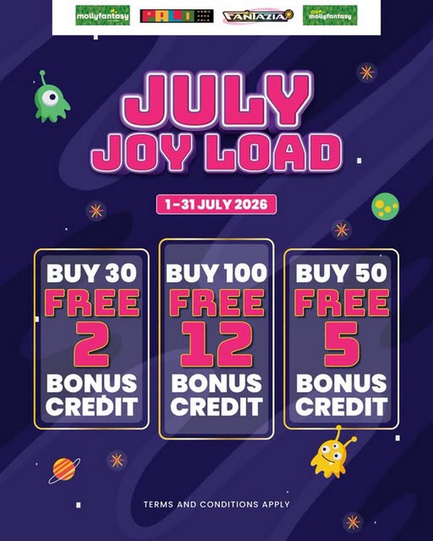 Mollyfantasy-PALO-FANTAZIA-tiny-Mollyfantasy-July-Joy-Load-Promotion 1–31 July 2026: Mollyfantasy, PALO, FANTAZIA & tiny Mollyfantasy July Joy Load Promotion – Enjoy Free Bonus Credits with Every Top Up in Malaysia