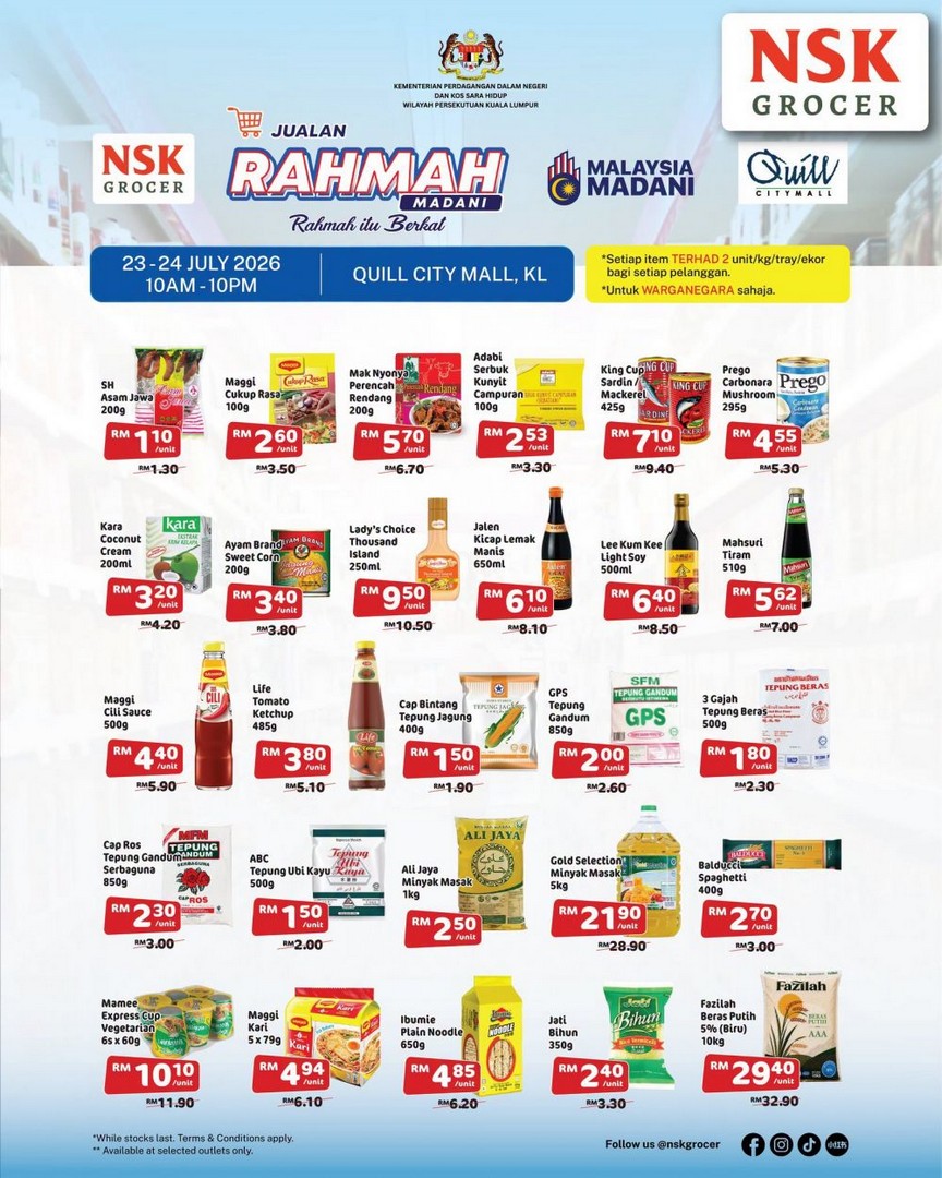 NSK-Grocer-Jualan-Rahmah-Promotion-at-Quill-City-Mall-KL-1 23-24 July 2026: NSK Grocer Jualan Rahmah Promotion at Quill City Mall KL: 2-Day Grocery Sale with Fresh Eggs from RM8.60 and Daily Essentials Deals