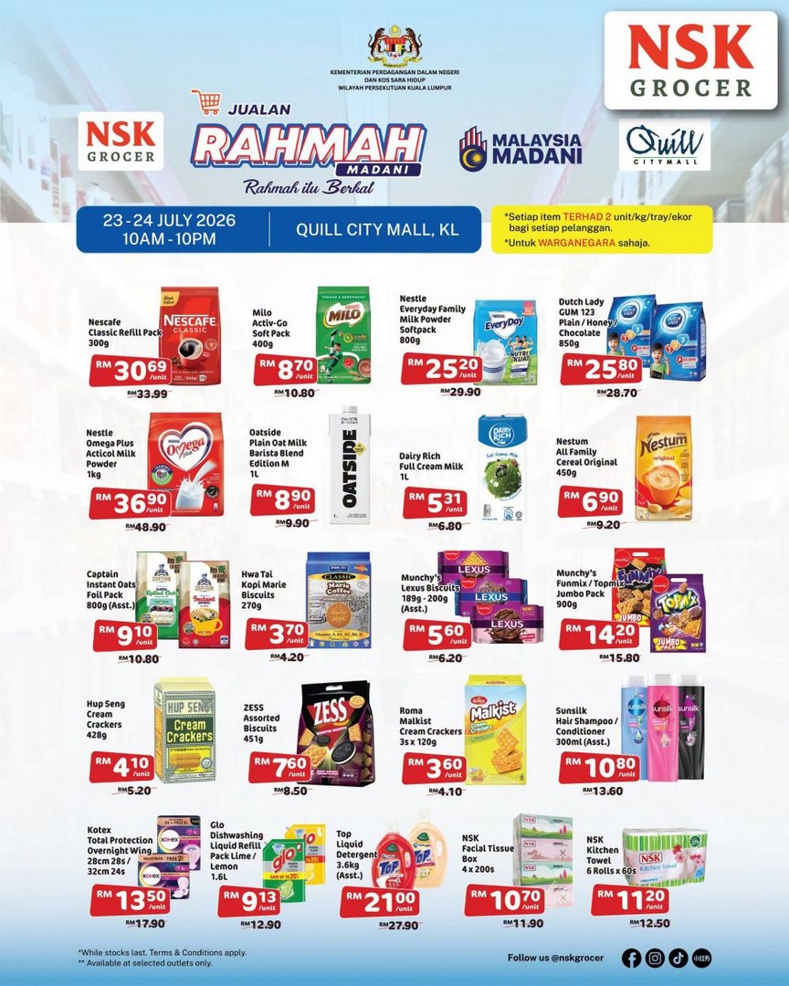 NSK-Grocer-Jualan-Rahmah-Promotion-at-Quill-City-Mall-KL-2 23-24 July 2026: NSK Grocer Jualan Rahmah Promotion at Quill City Mall KL: 2-Day Grocery Sale with Fresh Eggs from RM8.60 and Daily Essentials Deals