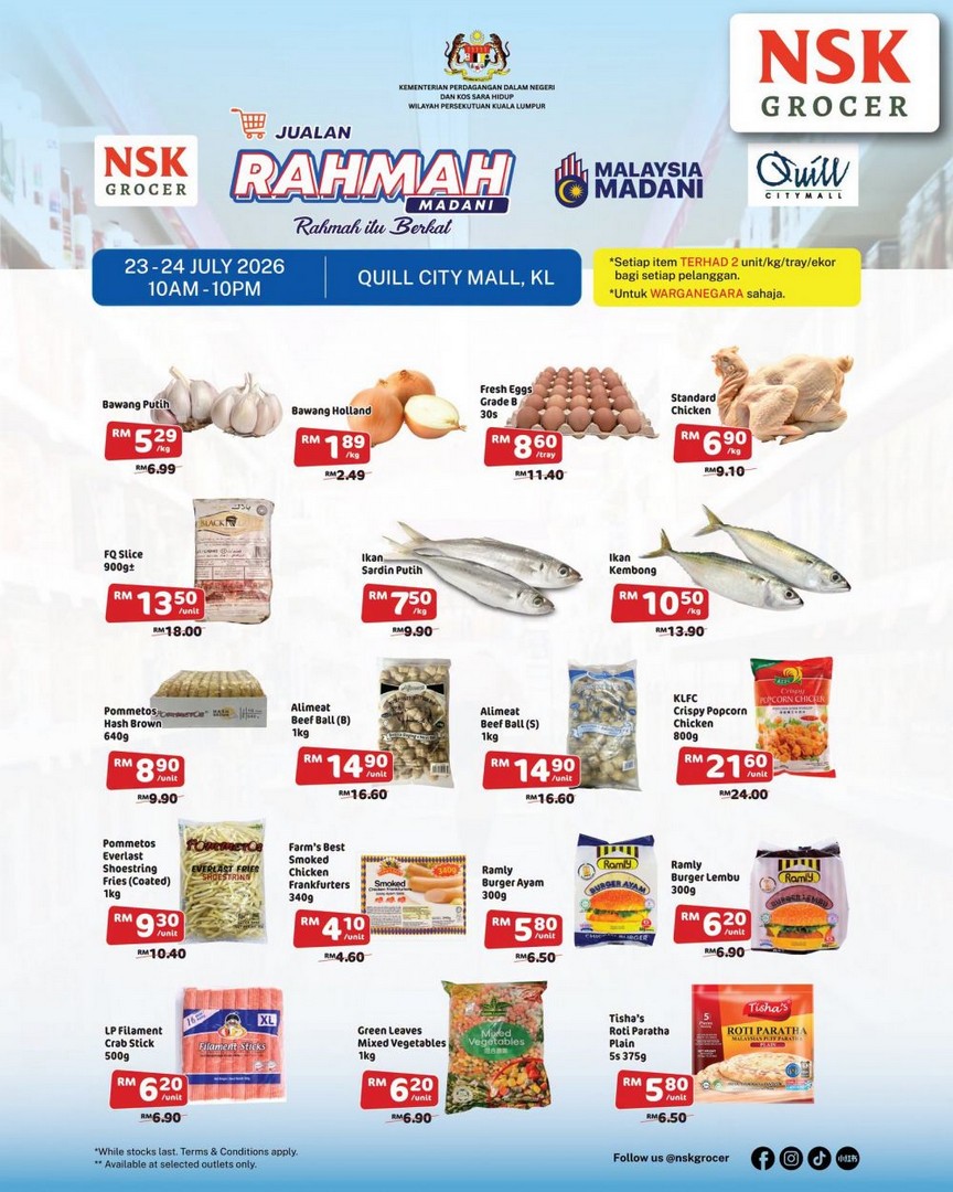 NSK-Grocer-Jualan-Rahmah-Promotion-at-Quill-City-Mall-KL 23-24 July 2026: NSK Grocer Jualan Rahmah Promotion at Quill City Mall KL: 2-Day Grocery Sale with Fresh Eggs from RM8.60 and Daily Essentials Deals