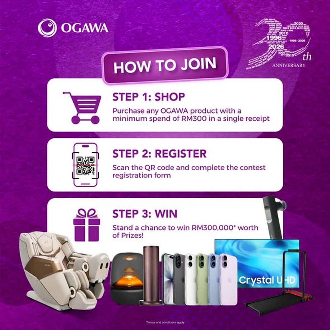 OGAWA-Malaysia-30th-Anniversary-Wellness-Promotion-1 6 July–4 October 2026: OGAWA Malaysia 30th Anniversary Wellness Promotion – Spend RM300 and Stand a Chance to Win a Share of RM300,000 Worth of Premium Prizes