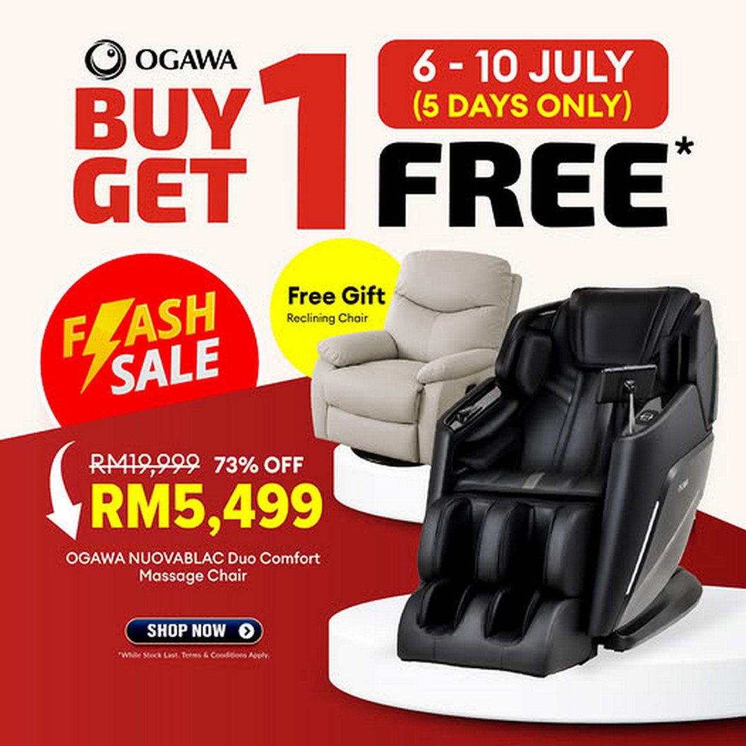 OGAWA-Malaysia-Buy-1-Free-1-Promotion-–-Buy-a-Massage-Chair 6–10 July 2026: OGAWA Malaysia Buy 1 Free 1 Promotion – Buy a Massage Chair and Get a FREE Sofa Chair, Plus More Limited-Time Wellness Deals