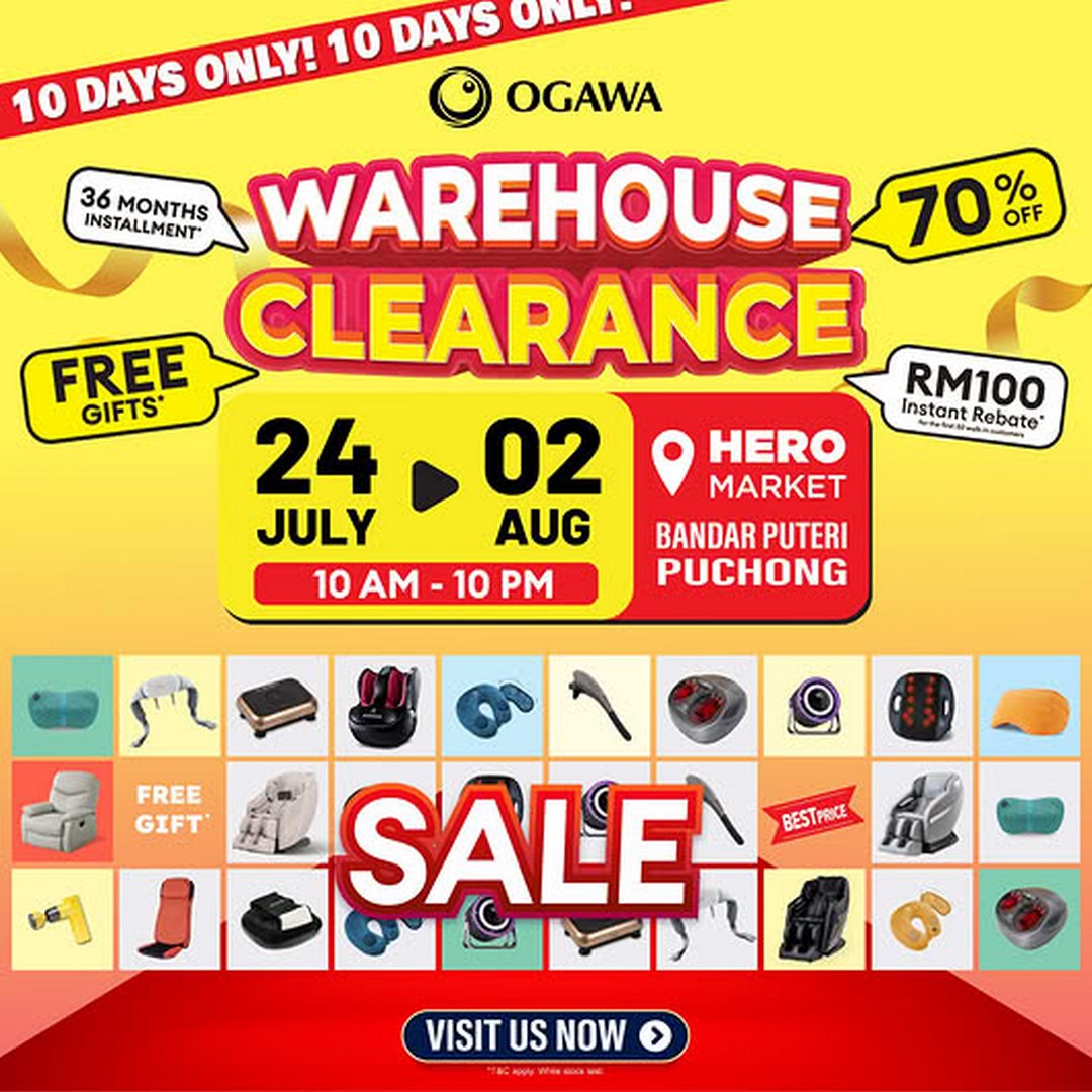 OGAWA-Malaysia-Warehouse-Sale 24 July–2 August 2026: OGAWA Malaysia Warehouse Sale – Buy 1 Get 1 Free Massage Chair Deals, Portable Massage Products from RM19 at Bandar Puteri Puchong