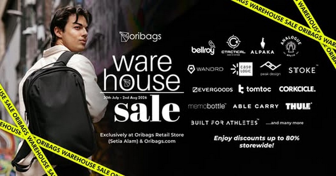 Oribags-Biggest-Warehouse-Sale-with-Up-to-80-Off 30 July-2 August 2026: Oribags: Biggest Warehouse Sale with Up to 80% Off Premium Bags, Gadgets, Sports & Outdoor Gear