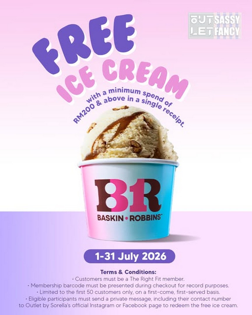 Outlet-by-Sorella-FREE-Ice-Cream-Promotion-at-Quill-City-Mall-Kuala-Lumpur Now till 31 July 2026: Outlet by Sorella FREE Ice Cream Promotion at Quill City Mall Kuala Lumpur – Spend RM200 and Redeem a Complimentary Treat
