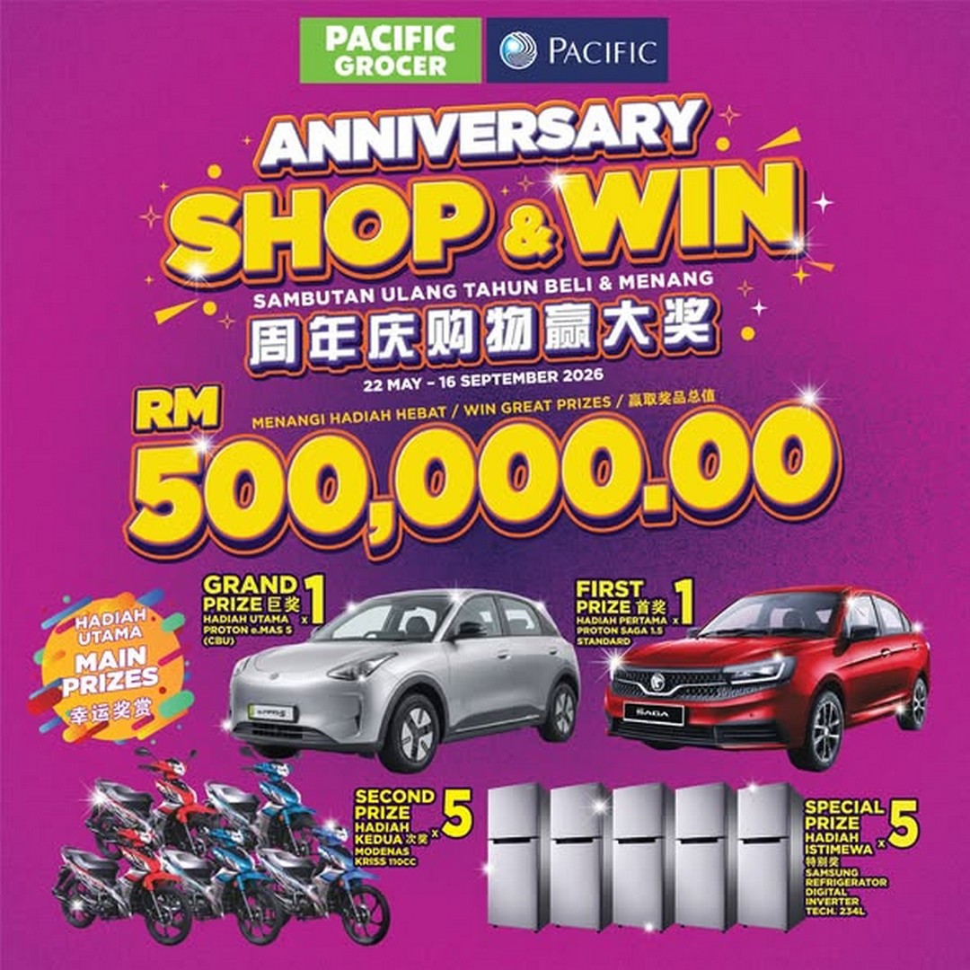 Pacific-Malaysia-58th-Anniversary-Shop-Win-Promotion 22 May–16 September 2026: Pacific Malaysia 58th Anniversary Shop & Win Promotion – Spend RM50 and Stand a Chance to Win Cars, Motorcycles, Samsung Appliances and Instant Rewards