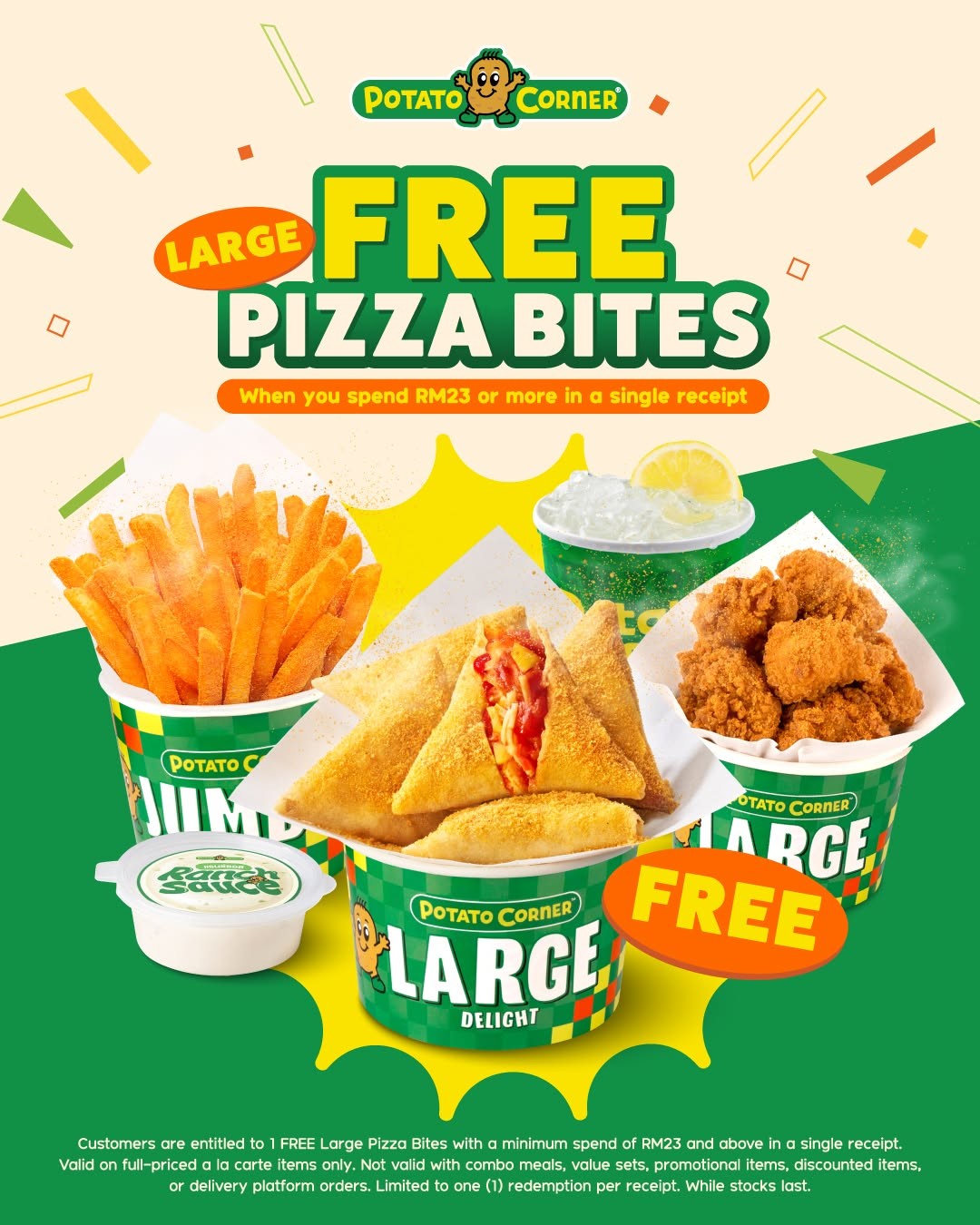 Potato-Corner-Malaysia-Free-Large-Pizza-Bites-Promotion-1 18 July 2026 onwards: Potato Corner Malaysia Free Large Pizza Bites Promotion with Minimum RM23 Spend