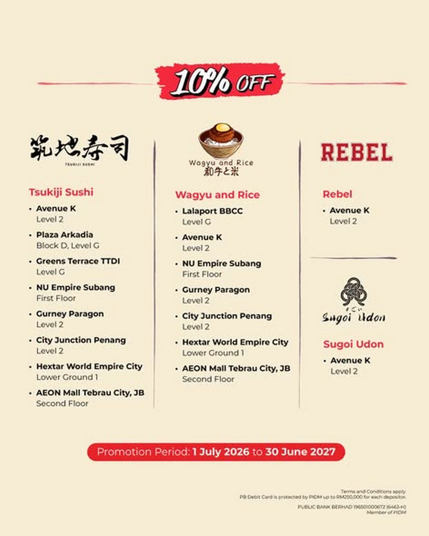 Public-Bank-PB-Card-Japanese-Dining-Promotion-2 1 July 2026 – 30 June 2027: Public Bank PB Card Japanese Dining Promotion – Enjoy Up to 20% Savings at Selected Japanese Restaurants in Malaysia