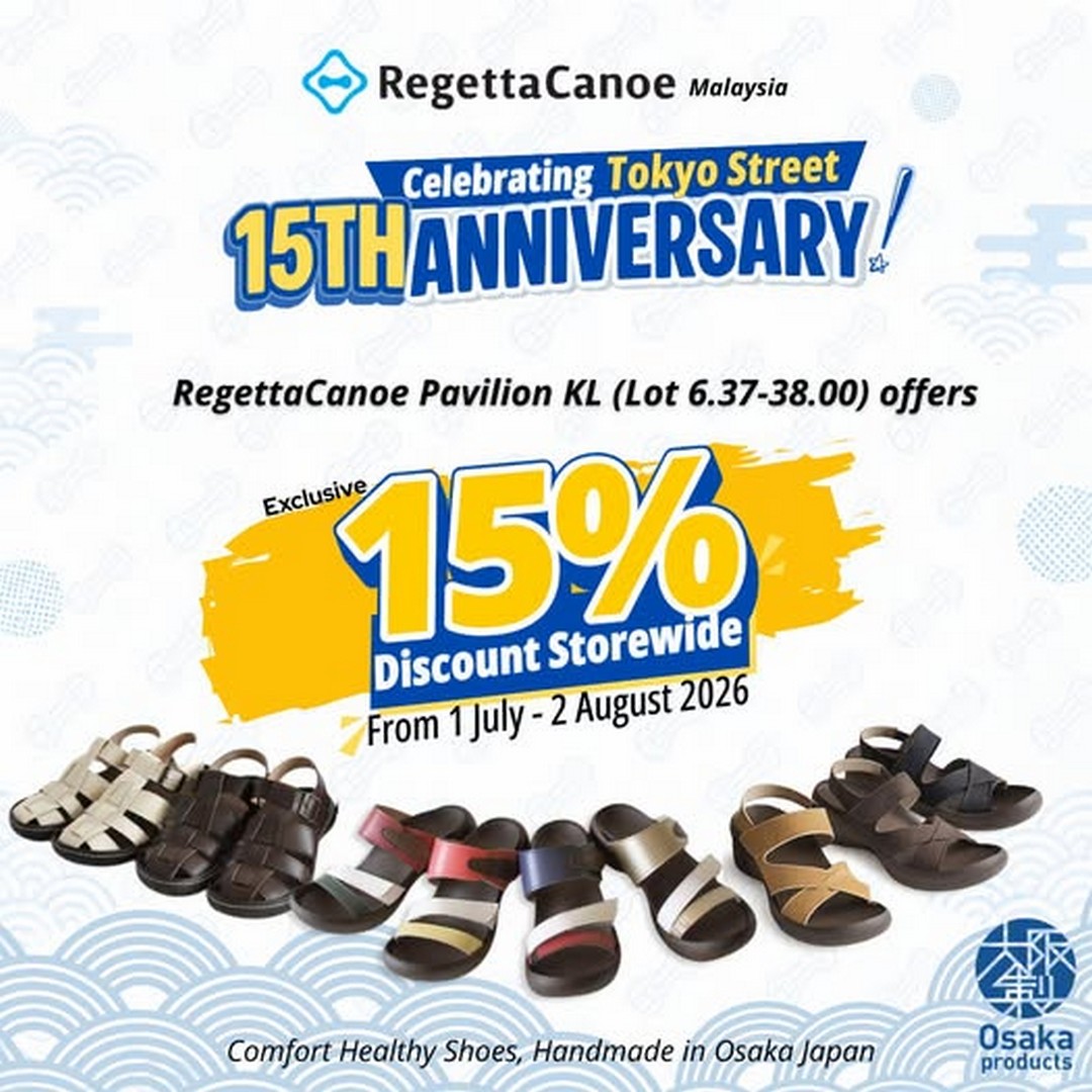 Regetta-Canoe-15th-Anniversary-Promotion-at-Tokyo-Street-Pavilion-KL 1 July–2 August 2026: Regetta Canoe 15th Anniversary Promotion at Tokyo Street Pavilion KL – Enjoy 15% Storewide Discount on Japanese Footwear Sale