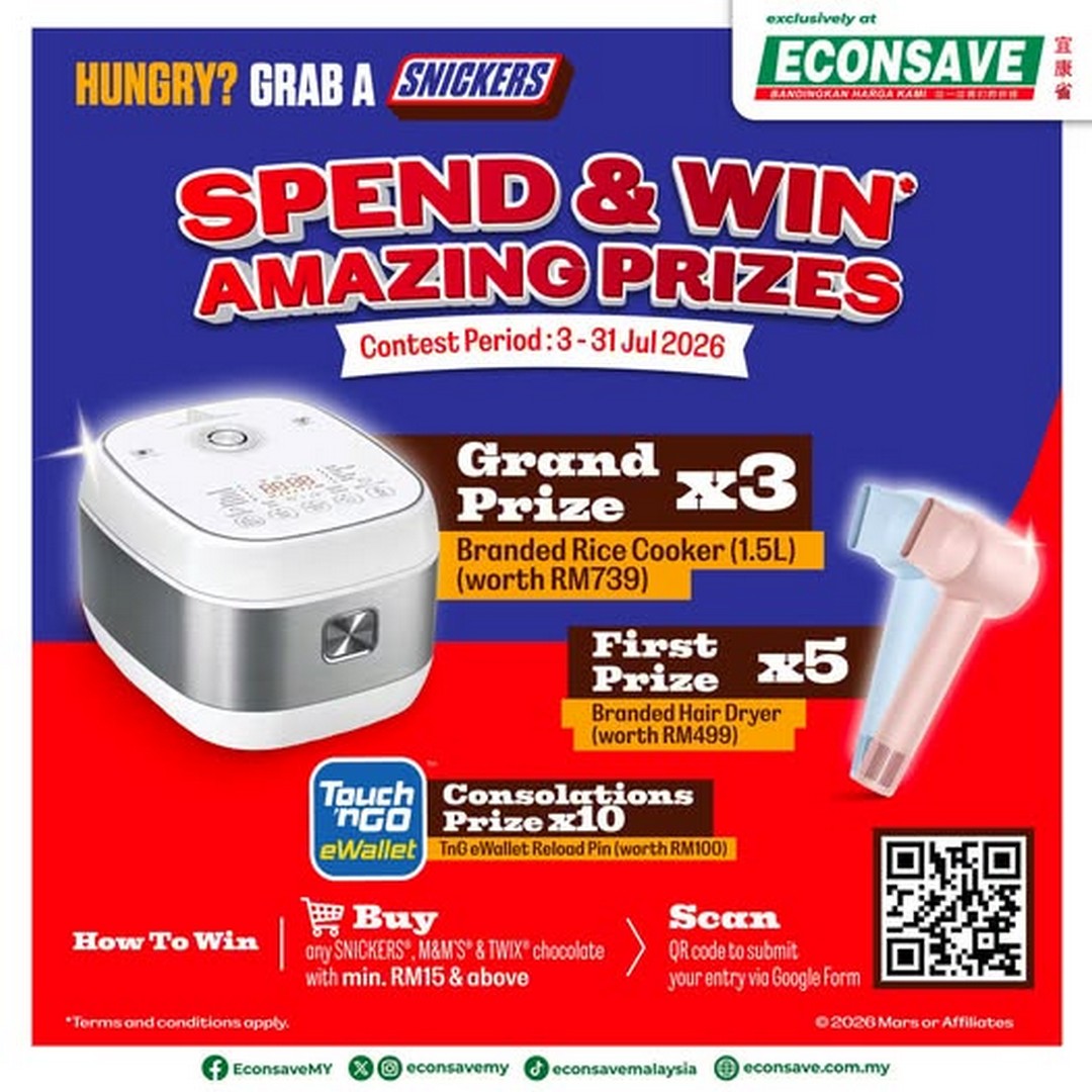 SNICKERS-Malaysia-Hungry 3-31 July 2026: SNICKERS Malaysia Hungry? Grab & Win Promotion at Econsave – Buy RM15 Worth of Chocolates and Stand a Chance to Win Exciting Prizes