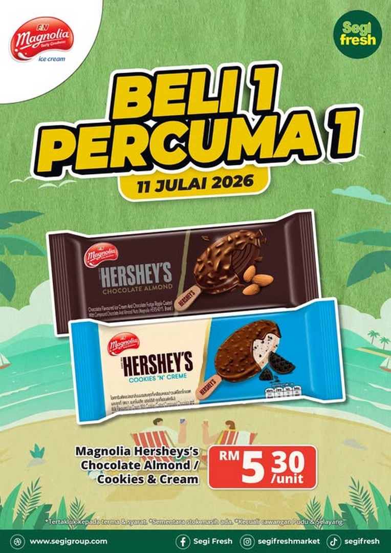 Segi-Fresh-Buy-1-Free-1-Magnolia-Hersheys-Ice-Cream-Promotion 11 July 2026: Segi Fresh Buy 1 Free 1 Magnolia Hershey's Ice Cream Promotion – One Day RM5.30 Special Deal at Participating Stores