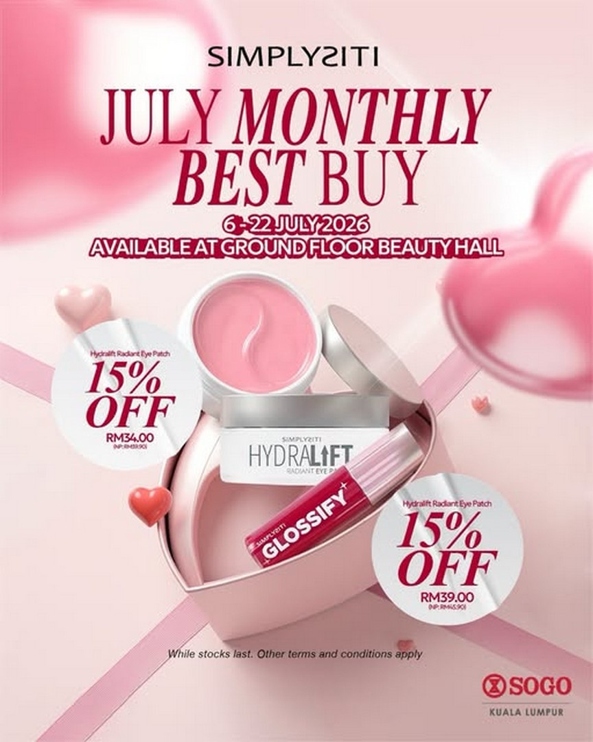 SimplySiti-15-OFF-Beauty-Promotion-at-SOGO-Kuala-Lumpur 6–22 July 2026: SimplySiti 15% OFF Beauty Promotion at SOGO Kuala Lumpur – Save on Hydralift Radiant Eye Patch, Glossify+ and More